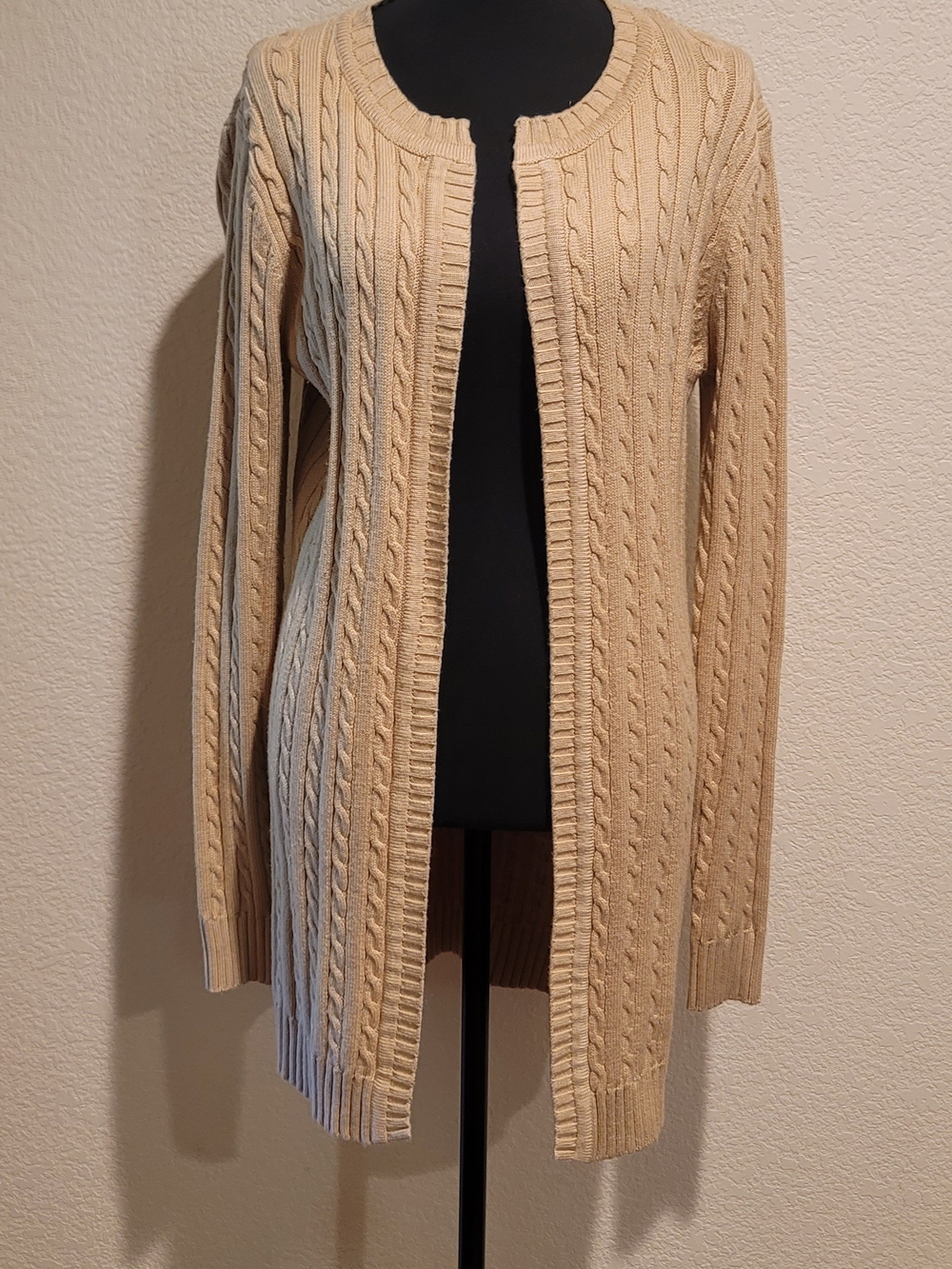 PattyBoutik Cream Cable-Knit Open Front Cardigan